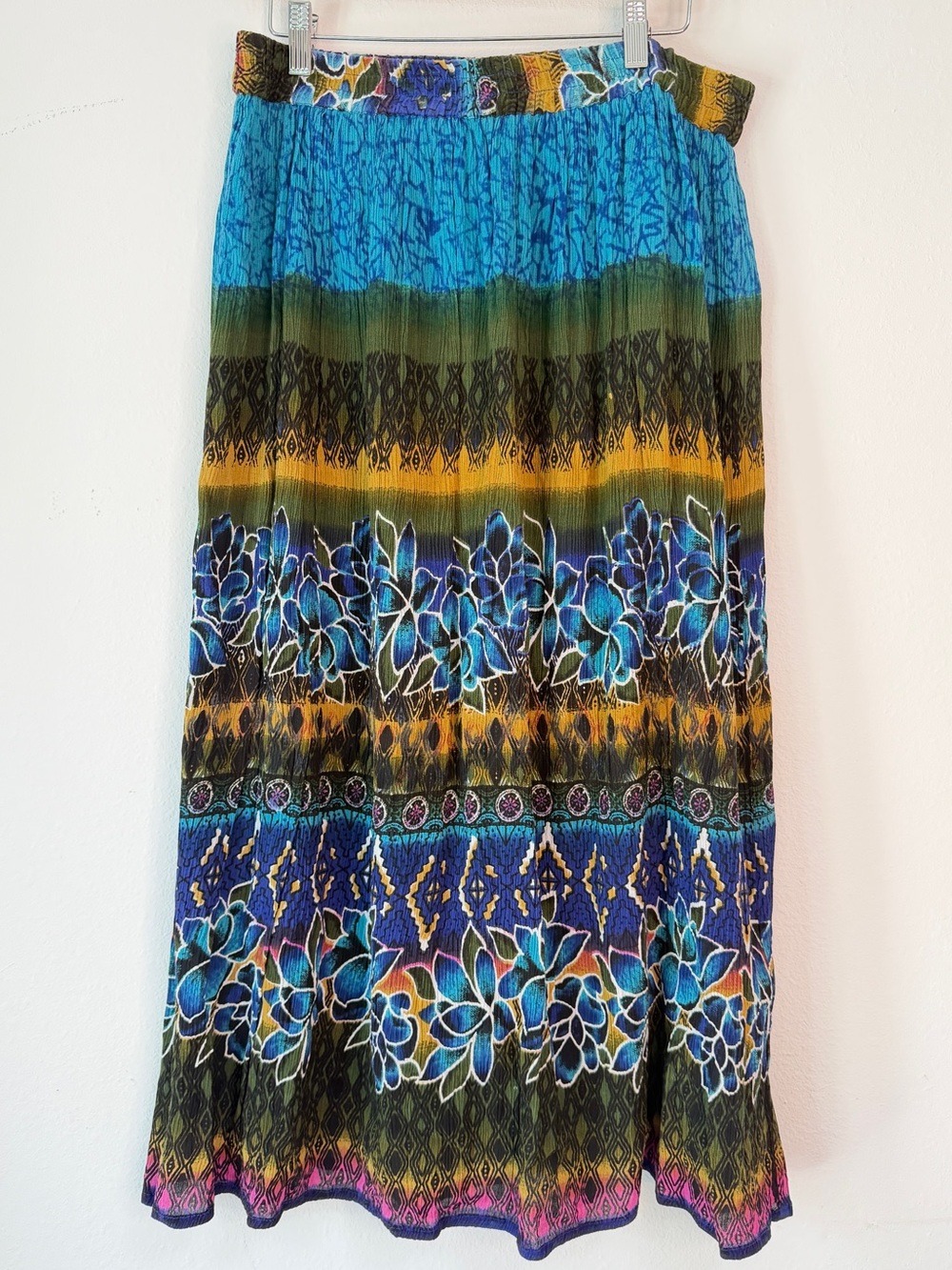 Vintage Chaudry KC Pull On Elastic Waist Maxi Skirt Women Gauzy Boho Floral